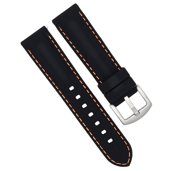 22MM Black Silicone Replacement Watch Band Quick Release Orange Stitching Strap - Picture 1 of 4